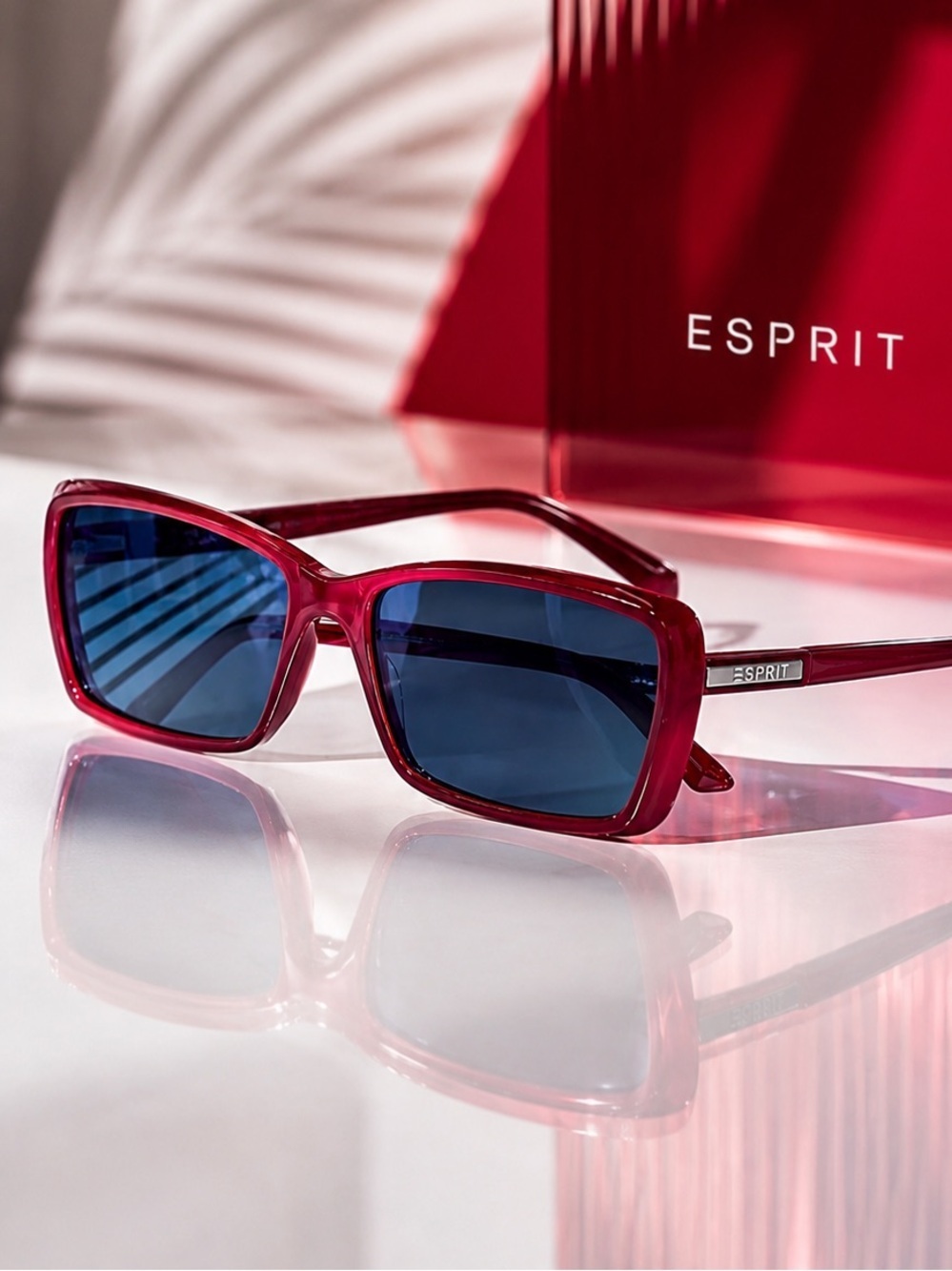 Esprit Red Rectangle Sunglasses Y2K Retro 90s Slim Cat Eye Blue Lens NWT